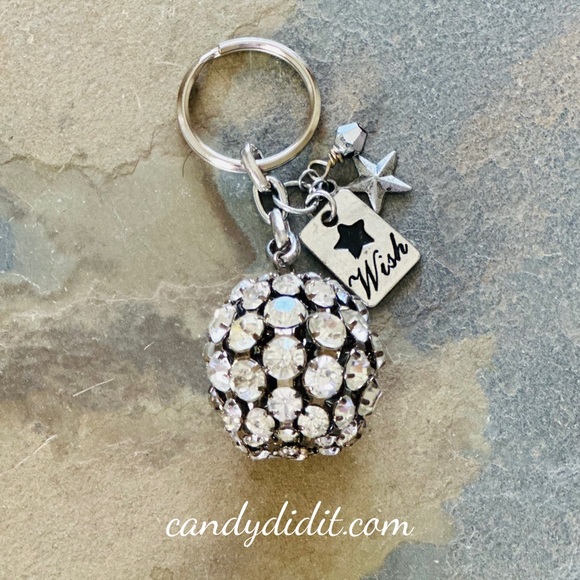 NWT Candy Did It! Handmade Wish Charms & Crystal Bling Ball Keychain - Picture 2 of 2